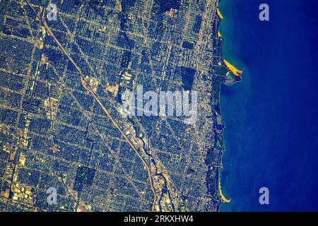 Chicago City, États-Unis. Amélioration numérique d'une image par la NASA. Banque D'Images