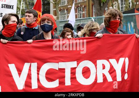 The Young Communist League members gathering at Clerkenwell Green for London's International Workers' Day march and rally. May Day, also known as Inte Stock Photo