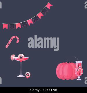 Cadre Halloween rose, fête, fille fantôme et cocktail. Illustration vectorielle Illustration de Vecteur