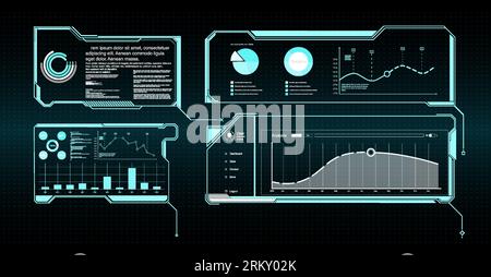 Eléments d'interface graphique pour jeu. Infographie d'informations sur les données. Vector Big ensemble d'éléments d'interface utilisateur moderne Sci Fi. Écran de cadre HUD abstrait futuriste, bu Illustration de Vecteur
