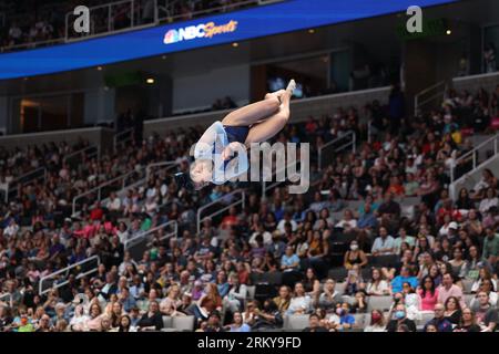 25 août 2023 : la gymnaste Leanne Wong lors de la compétition senior féminine Day 1 aux Championnats américains de gymnastique 2023. La compétition se déroule au SAP Center de San Jose, en Californie. Melissa J. Perenson/CSM Banque D'Images