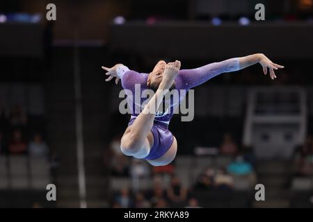 25 août 2023 : gymnaste Tiana Sumanasekera lors de la compétition senior féminine Day 1 aux Championnats américains de gymnastique 2023. La compétition se déroule au SAP Center de San Jose, en Californie. Melissa J. Perenson/CSM Banque D'Images