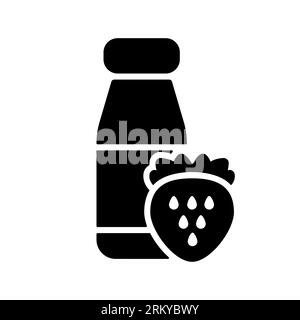 Drinkable yoghurt bottle with flavor strawberry vector glyph icon. Dairy product sign. Graph symbol for cooking web site and apps design, logo, app, U Stock Vector