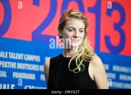 Bildnummer: 59218794  Datum: 13.02.2013  Copyright: imago/Xinhua BERLIN, Feb. 13, 2013 -- Actress Melanie Laurent attends a press conference to promote the movie NIGHT TRAIN TO LISBON at the 63rd Berlinale International Film Festival in Berlin Feb. 13, 2013. (Xinhua/Yan Ting) (zhf) GERMANY-BERLIN FILM FESTIVAL-NIGHT TRAIN TO LISBON PUBLICATIONxNOTxINxCHN Kultur Entertainment People Film 63. Internationale Filmfestspiele Berlinale PK premiumd Porträt x0x xac 2013 quer     59218794 Date 13 02 2013 Copyright Imago XINHUA Berlin Feb 13 2013 actress Melanie Laurent Attends a Press Conference to pro Stock Photo