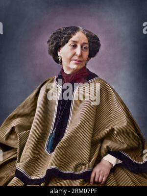 Le romancier George Sand est photographié par Nadar qui prend une série de photos de l'écrivain, en mars 1864. Banque D'Images