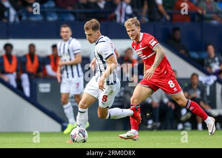 West Bromwich, Royaume-Uni. 26 août 2023. *** Lors du match EFL Sky Bet Championship entre West Bromwich Albion et Middlesbrough aux Hawthorns, West Bromwich, Angleterre le 26 août 2023. Photo de Stuart Leggett. Usage éditorial uniquement, licence requise pour un usage commercial. Aucune utilisation dans les Paris, les jeux ou les publications d'un seul club/ligue/joueur. Crédit : UK Sports pics Ltd/Alamy Live News Banque D'Images