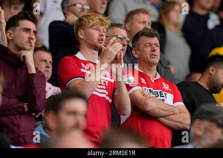 West Bromwich, Royaume-Uni. 26 août 2023. Fans de Middlesbrough lors du Sky Bet Championship Match West Bromwich Albion vs Middlesbrough aux Hawthorns, West Bromwich, Royaume-Uni, le 26 août 2023 (photo Steve Flynn/News Images) à West Bromwich, Royaume-Uni le 8/26/2023. (Photo Steve Flynn/News Images/Sipa USA) crédit : SIPA USA/Alamy Live News Banque D'Images