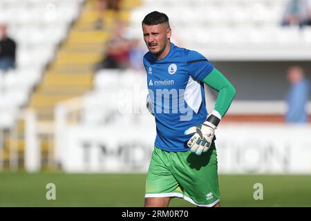 Pete Jameson de Hartlepool United se réchauffe lors du match de la Ligue nationale de Vanarama entre Hartlepool United et l'AFC Fylde à Victoria Park, Hartlepool, le samedi 26 août 2023. (Photo : Mark Fletcher | MI News) crédit : MI News & Sport / Alamy Live News Banque D'Images