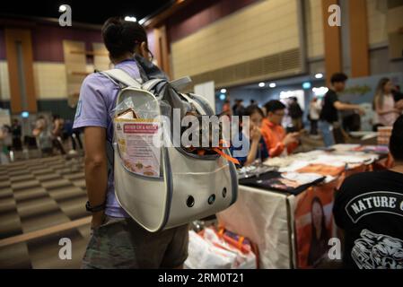 BANGKOK, Thaïlande. 26 août 2023. BANGKOK : les personnes qui possèdent des animaux de compagnie amènent des chiens ou des chats pour participer à l'événement. Délivrance de cartes d’identité pour chiens et chats, bilan de santé par le vétérinaire, implantation de micropuce, vaccination contre la rage, au grand magasin Central Rama 2, le 26 août 2023. (Image de crédit : © Teera Noisakran/Pacific Press via ZUMA Press Wire) USAGE ÉDITORIAL SEULEMENT! Non destiné à UN USAGE commercial ! Crédit : ZUMA Press, Inc./Alamy Live News Banque D'Images