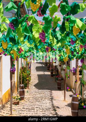 Rues décorées pour Festas dos Tabuleiros à Tomar Portugal 2023 Banque D'Images