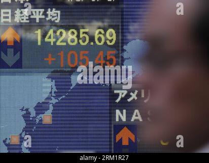 Bildnummer: 59617648  Datum: 08.05.2013  Copyright: imago/Xinhua (130508) -- TOKYO, May 8, 2013 (Xinhua) -- A pedestrian walks past an electronic board showing the stock index in Tokyo, capital of Japan, on May 8, 2013. The 225-issue Nikkei Stock Average finished up 105.45 points, or 0.74 percent from Tuesday at 14,285.69, its highest level in nearly five years. (Xinhua/Kenichiro Seki) (syq) JAPAN-TOKYO-NIKKEI-RISE PUBLICATIONxNOTxINxCHN Wirtschaft Börse Börsenschluss Hoch Rekord Rekordhoch x0x xgw premiumd 2013 quer      59617648 Date 08 05 2013 Copyright Imago XINHUA  Tokyo May 8 2013 XINHUA Stock Photo