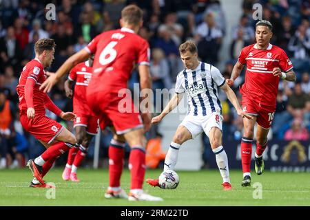 West Bromwich, UK. 26th Aug, 2023. West Bromwich Albion's Jayson Molumby on the ball during the EFL Sky Bet Championship match between West Bromwich Albion and Middlesbrough at The Hawthorns, West Bromwich, England on 26 August 2023. Photo by Stuart Leggett. Editorial use only, license required for commercial use. No use in betting, games or a single club/league/player publications. Credit: UK Sports Pics Ltd/Alamy Live News Stock Photo