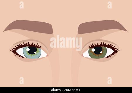 Yeux de femme avec une hétérochromie. Femme avec des yeux colorés différents. Yeux de différentes couleurs. Yeux bleus et verts. Illustration vectorielle Illustration de Vecteur