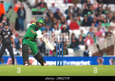 London, UK. 26th Aug, 2023. Southern Brave's Devon Conway batting The Manchester Originals take on The Southern Brave in The Hundred men's eliminator at The Kia Oval. Credit: David Rowe/Alamy Live News Stock Photo