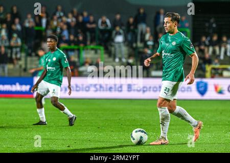 Lommel, Belgique. 26 août 2023. Alex Granell (23 ans) de Lommel photographié lors d'un match de soccer entre SK Lommel et KMSK Deinze lors de la troisième journée de la Challenger Pro League pour le 2023-2024 le 26 août 2023 à Lommel, Belgique. Crédit : Sportpix/Alamy Live News Banque D'Images
