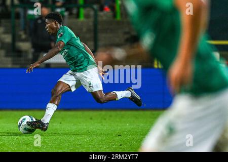 Lommel, Belgique. 26 août 2023. Dermane Karim (8 ans) de Lommel photographié lors d'un match de football entre SK Lommel et KMSK Deinze lors de la troisième journée de la Challenger Pro League pour le 2023-2024 le 26 août 2023 à Lommel, Belgique. Crédit : Sportpix/Alamy Live News Banque D'Images