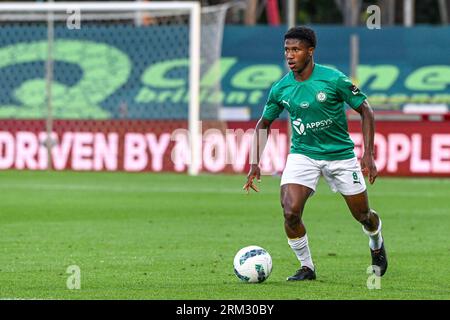 Lommel, Belgique. 26 août 2023. Dermane Karim (8 ans) de Lommel photographié lors d'un match de football entre SK Lommel et KMSK Deinze lors de la troisième journée de la Challenger Pro League pour le 2023-2024 le 26 août 2023 à Lommel, Belgique. Crédit : Sportpix/Alamy Live News Banque D'Images