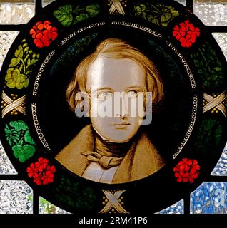 Portrait de Charles Dickens, cocarde pour vitraux, Dickens House, Doughty Street, Londres, jeune homme, Angleterre Banque D'Images