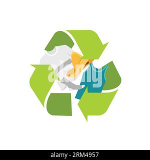 Icône de recyclage des vêtements avec textile à l'intérieur. Symbole de la mode durable. Concept écologique. Illustration vectorielle. Illustration de Vecteur