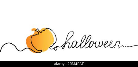 Citrouille orange mûre, style d'art au trait, bannière avec espace de copie sur fond blanc, concept d'halloween, récolte d'automne. Publicité, dépliants, invitations Illustration de Vecteur