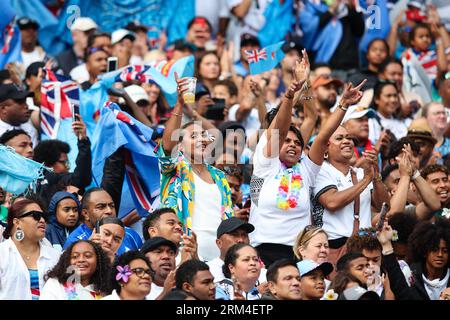 LONDRES, Royaume-Uni - 26 août 2023 : les supporters des Fidji pendant le match international de la Summer Nations Series entre l'Angleterre et les Fidji au Twickenham Stadium (crédit : Craig Mercer / Alamy Live News) Banque D'Images