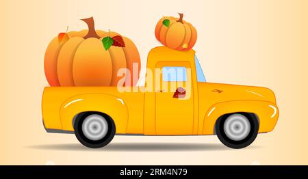 Camion d'automne avec illustration vectorielle de citrouille. Motif camion Happy Fall. Camion de citrouille pour la conception de chemise d'automne. Sublimation d'automne. Bonjour automne Illustration de Vecteur