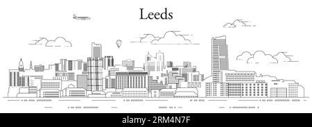 Illustration vectorielle de dessin au trait de Leeds Cityscape Illustration de Vecteur