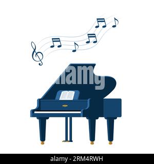 Piano à queue et partition sur un stand. Instrument de musique. Clef des aigus avec des notes sur des lignes ondulées. Concept musical. Illustration vectorielle Illustration de Vecteur