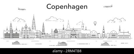 Illustration vectorielle de dessin de ligne de paysage urbain de Copenhague Illustration de Vecteur