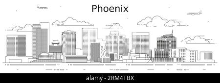 Illustration vectorielle de dessin au trait Phoenix Cityscape Illustration de Vecteur