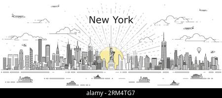 Illustration vectorielle de dessin de ligne de paysage urbain de New York Illustration de Vecteur