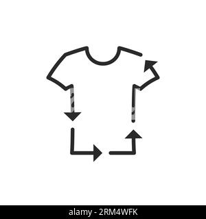 Icône de ligne noire de recyclage de t-shirt. Réutiliser le symbole des vêtements. Autocollant Vector Illustration isolé sur fond blanc. Illustration de Vecteur