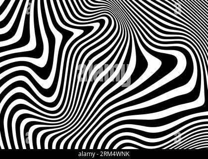 Texture op art abstraite avec des rayures ondulées. Arrière-plan créatif avec des lignes déformées. Lignes diagonales rayées, conception avec distorsion, modèle vectoriel Illustration de Vecteur