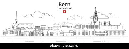 Illustration vectorielle de dessin de ligne de paysage urbain de Berne Illustration de Vecteur