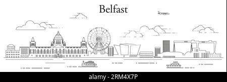 Illustration vectorielle de dessin de ligne de paysage urbain de Belfast Illustration de Vecteur