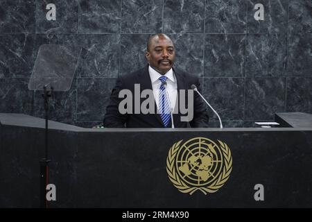 Bildnummer : 60527222 Datum : 25.09.2013 Copyright : imago/Xinhua (130925) -- NEW YORK, 25 septembre 2013 (Xinhua) -- Joseph Kabila Kabange, Président de la République démocratique du Congo, intervient lors du débat général de la 68e session de l’Assemblée générale des Nations Unies au siège de l’ONU à New York, le 25 septembre 2013, deuxième jour du débat général. (Xinhua/Niu Xiaolei) (dzl) un-ASSEMBLÉE GÉNÉRALE-DÉBAT GÉNÉRAL PUBLICATIONxNOTxINxCHN People Politik Generalversammlung un uno xcb x0x 2013 quer premiumd 60527222 Date 25 09 2013 Copyright Imago XINHUA New York sept 25 2013 XI Banque D'Images