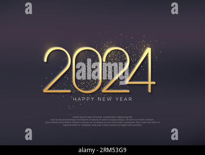 Numéro d'or 2024, bonne salutation de nouvel an pour la célébration de la nouvelle année 2024. Illustration de Vecteur