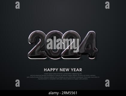 Bonne année 2024 salutations élégante couleur noire. Illustration de Vecteur