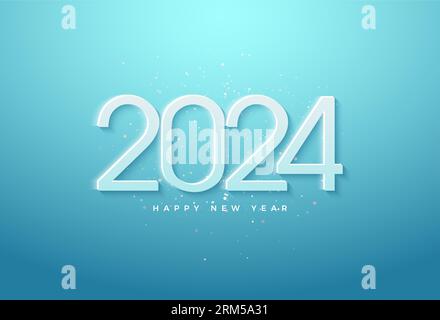 célébration du nouvel an 2024 avec fond bleu clair et effet de lumière peu brillant. conception vector premium. Illustration de Vecteur