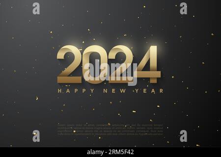 célébration du nouvel an 2024 avec illustration de chiffres à partir de papier plié. vecteur premium de conception. Illustration de Vecteur