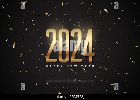 bonne année 2024 avec des chiffres dorés brillants. vecteur premium de conception. Illustration de Vecteur