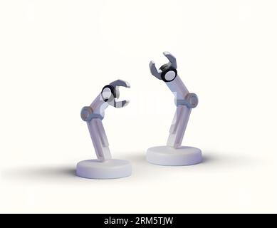 mains ou bras robotisés 3d dans différentes vues, style minimal, isolé sur fond blanc. Icône robot, symbole de production automatique. illustration vectorielle 3d. Illustration vectorielle Illustration de Vecteur