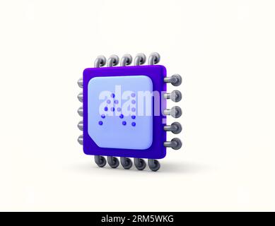 modèle de processeur 3d, icône de puce alimentée ai, style minimal, isolé sur fond. Symbole du chipset pour la carte mère. illustration vectorielle 3d. Illustration vectorielle Illustration de Vecteur