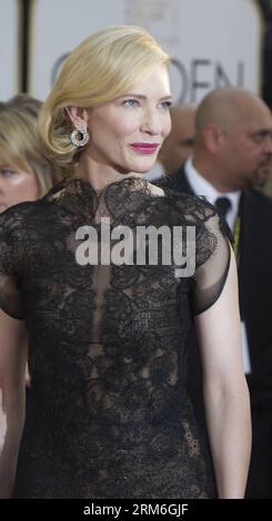 L'actrice Cate Blanchett arrive pour la 71e édition des Golden Globe Awards à Beverly Hills, en Californie, aux États-Unis, le 12 janvier 2014. (Xinhua/Yang Lei) U.S.-BEVERLY HILLS-GOLDEN GLOBE AWARDS PUBLICATIONxNOTxINxCHN l'actrice Cate Blanchett arrive pour la 71e édition des Golden Globe Awards à Beverly Hills Californie aux États-Unis LE 12 2014 janvier XINHUA Yang Lei U S Beverly Hills Golden Globe Awards PUBLICATIONxNOTxINxCHN Banque D'Images