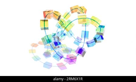 Boîtes en verre de couleur sur rendu 3d d'intro blanc Banque D'Images