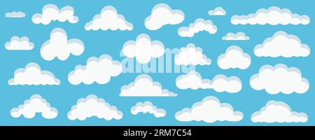 Nuages isolés sur un fond bleu. Conception de dessin animé mignon simple. Collection d'icônes ou de logos. . Illustration vectorielle Illustration de Vecteur