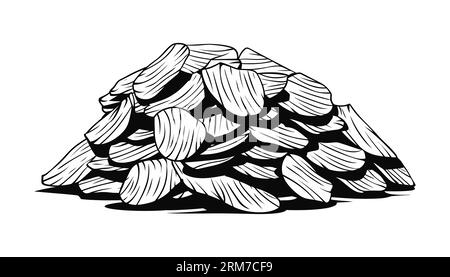 Chips plates. Ensemble de chips croustillantes frites, tranches de pommes de terre ondulées sur fond blanc. Illustration vectorielle Illustration de Vecteur