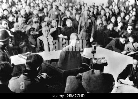 (140225) -- PÉKIN , 25 février 2014 (Xinhua) -- la photo montre Hisao Tani, lieutenant-général de la sixième division de l'armée japonaise à Nanjing pendant le massacre de Nanjing, jugé par le tribunal des crimes de guerre de Nanjing. Les législateurs chinois font du 13 décembre une journée commémorative nationale pour commémorer les personnes tuées par les agresseurs japonais lors du massacre de Nankin. Le projet de décision sera examiné lors de la session bimensuelle du Comité permanent de l Assemblée populaire nationale (APN) qui se tiendra du mardi au jeudi. Les troupes japonaises ont commencé le massacre à Nanjing o Banque D'Images