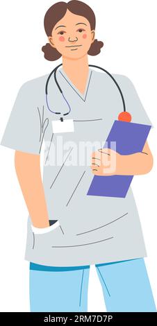 Thérapeute avec ordinateur portable et vecteur stéthoscope Illustration de Vecteur