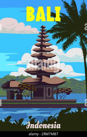 Affiche de voyage Bali tropical Island Resort vintage Illustration de Vecteur